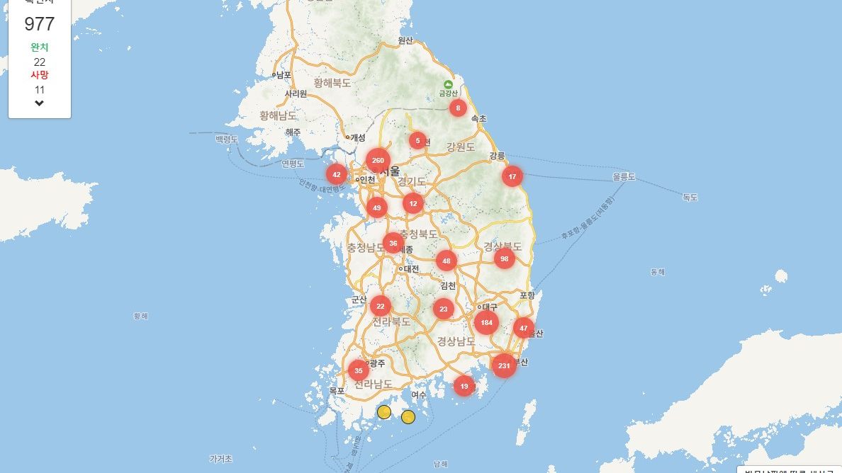 Coronavirus-map-Korea